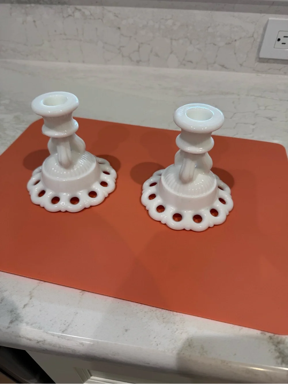 Westmoreland White Milk Glass Candle Holders - Pair